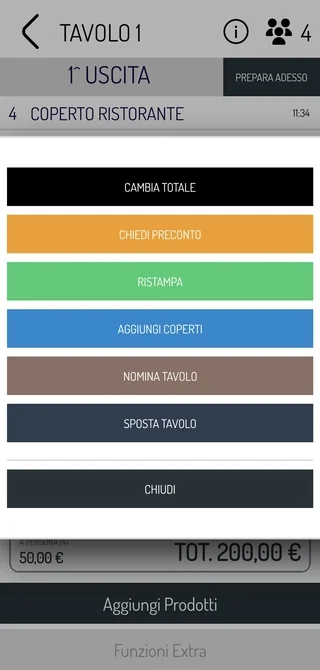 Funzioni extra e azioni tavolo occupato