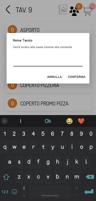 Assegnazione nome personalizzato al tavolo